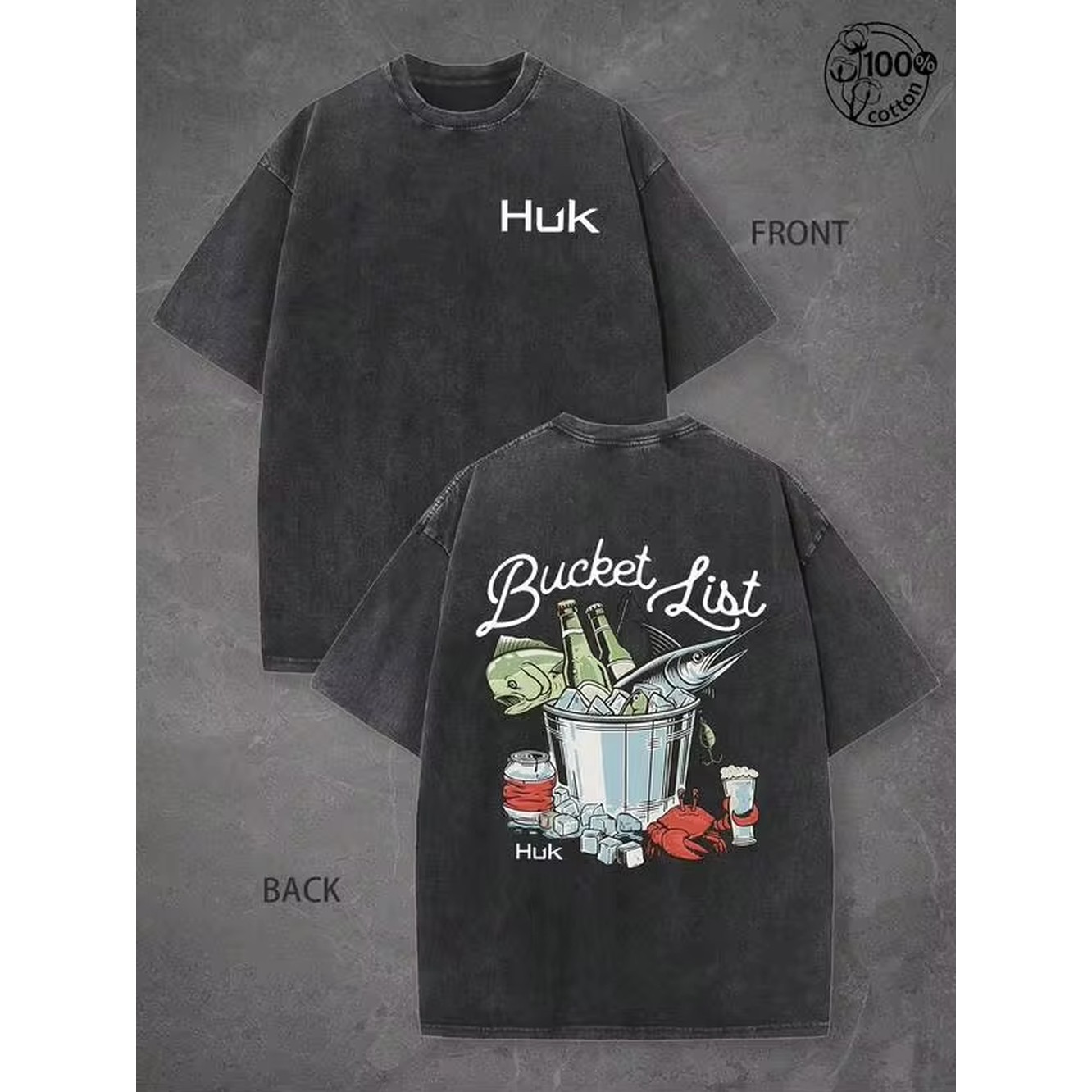 Outdoor Sports List - Maglietta grafica Huk Bucket List Fishing